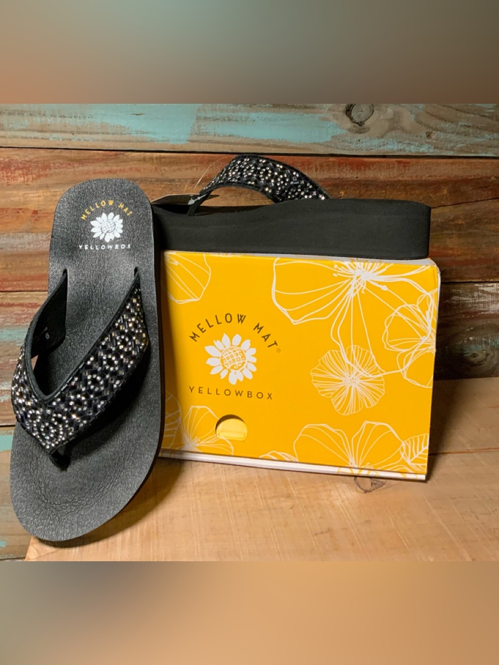 Yellow Box Becca black with bling strap, slight wedge